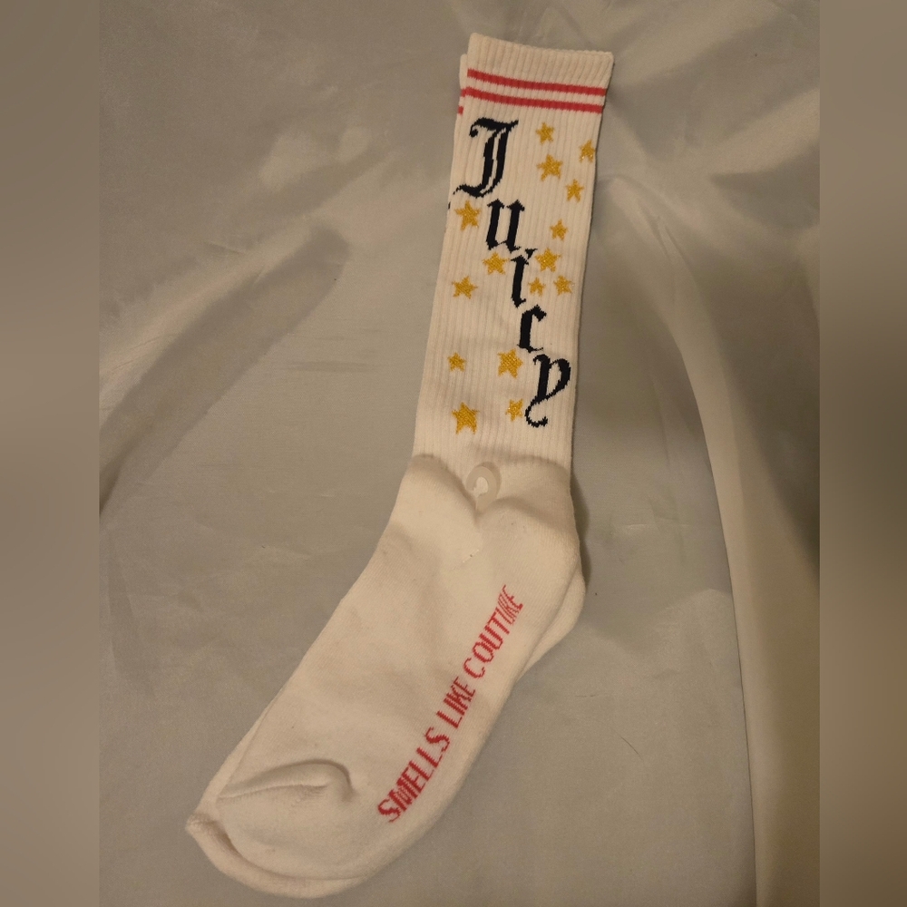 Juicy Couture White with Yellow Stars, Casual Socks Y2K Vintage